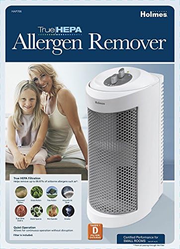 Мини-кула за пречистване на въздуха Holmes True HEPA за премахване на алергените с допълнителен Ионизатором |Пречиствател на въздуха за малки помещения, Бяла (HAP706-NU-1)