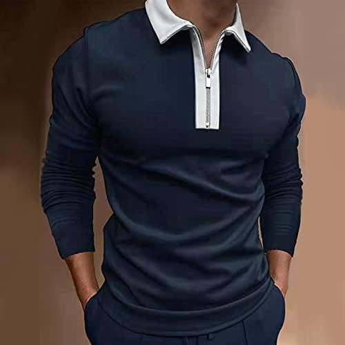 Мъжки ризи Поло с цип ZHDD, Лоскутная тениска с отложным яка и дълъг ръкав, Бизнес Ежедневни Блузи за работа, Смес от