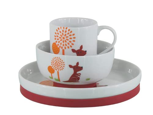 Керамични детски комплект Eyoulyer, чиния, купа и чаша с неплъзгащи силиконова основа