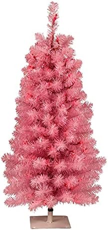 Изкуствена Коледна Елха от Розова Бор Vickerman 3', Мини-осветителни Тела с Розови Лампи с нажежаема Жичка - Коледна Елха