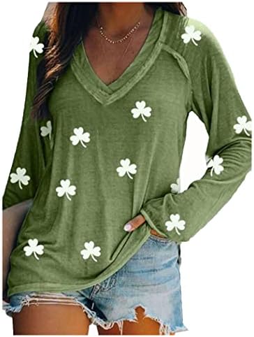 LIUZHUQIN Женска Риза на Деня на Св. Патрик, Hoody с дълъг ръкав и V-образно деколте, Пуловер с ирландски Принтом,