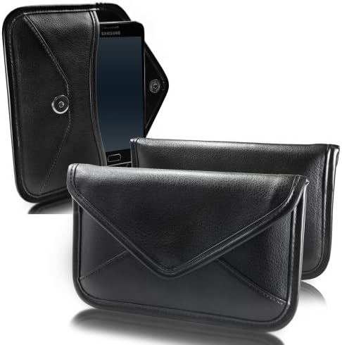 Калъф BoxWave, който е Съвместим с Kyocera BASIO4 (Case by BoxWave) - Луксозни Кожена чанта-месинджър, чанта-плик от изкуствена кожа за Kyocera BASIO4 - Черно jet black