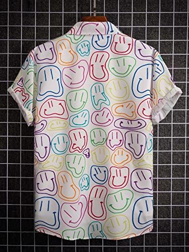 GORGLITTER Мъжки Хавайска Риза с Копчета с Анимационни Модел, Къс Ръкав, Яка, копчета, Летни Плажни Ризи