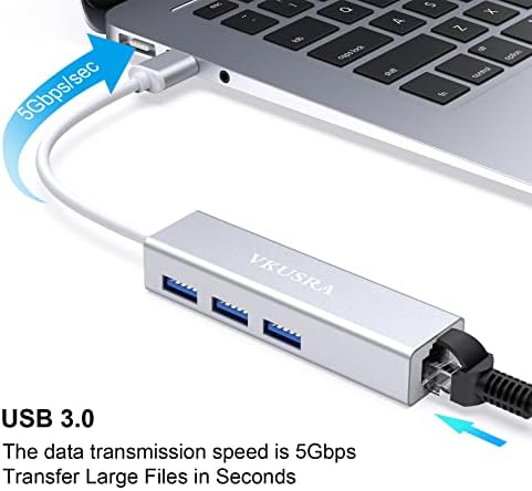 Адаптер USB Ethernet, 3 USB хъб 3.0 с адаптер RJ-45 Gigabit Ethernet, USB сплитер C Хъб + адаптер локална мрежа 1000 Mbit/s