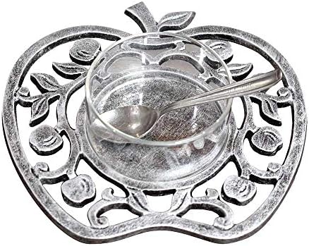 Ястие за Великден Седера Zion Judaica в форма на Ябълка, Чаросет или чиния за солена вода - Купа от старо сребро
