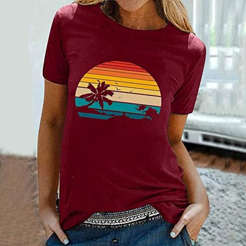 Летни Потници за Жени, Плажна Риза с Графичен Дизайн, Хавайска Тениска за Почивка с къс ръкав, Отгоре с кръгло