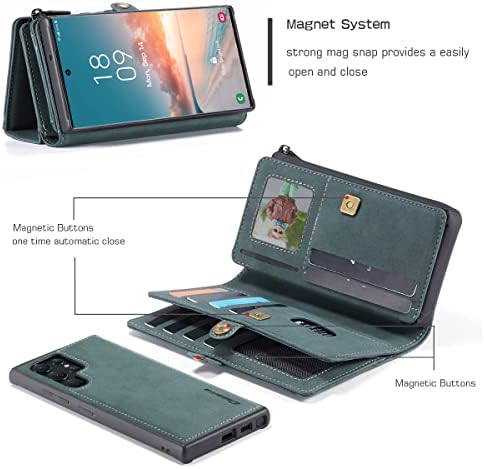 Съвместим с Samsung Galaxy S23 Ultra Портфейла Case Магнитен свалящ-портфейл с панти капак и 17 отделения за карти,