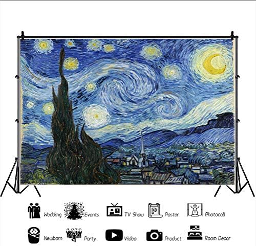 Baocicco 10x8 фута Произведение на Изкуството Винсент Ван Гог Звездното Небе на Фона Известен постимпрессионизм Живопис с маслени Бои Картина на Фона на Тапети за Декор?