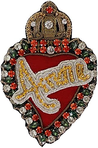 Корона на Сърцето Индийски Метална Емблема на Бродирани Мъниста Кристали, Ръчни Бродерии Ленти, Пришити на Декоративен