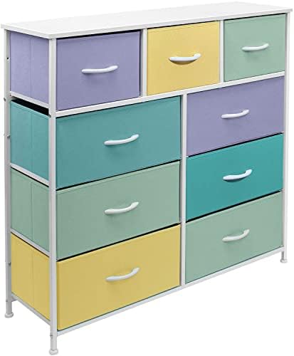 Детски скрин Sorbus с 9 чекмеджета - Ракла-кулата за съхранение на мебели за спални, антре, гардеробна, офис - Стоманена рамка, дървена маса, Кутии за тъкани (Пастели 1, Па?