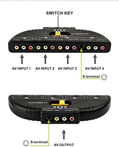 RCA-Сплитер с 4-Лентова скоростна превключване на Аудио-видео RCA + кабел RCA, 4-лентов Port Splitter RCA Audio Video AV Switch Box Игри Селектор (4 в 1 Изход - B)