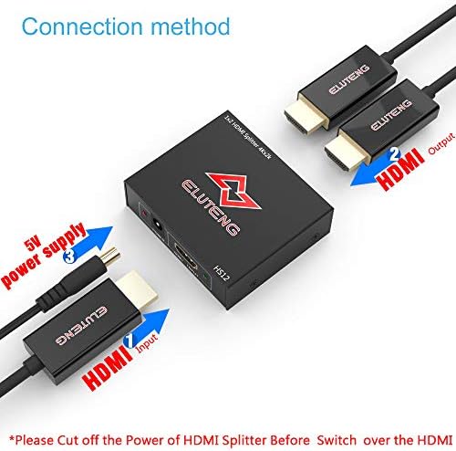 HDMI Сплитер 1 в 2 изхода, ELUTENG 4 КЪМ HDMI Switch 1x2 Поддържа 3D Full HD 1080 P HDCP1.4 HDMI Превключвател