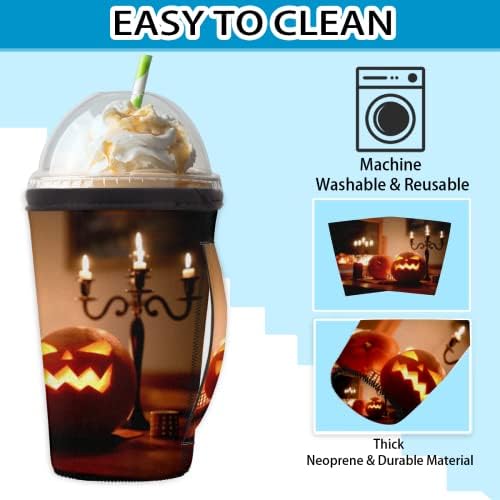 Фенер-Тиква за Хелоуин 64 многократна употреба Кафе ръкав с лед с дръжка, Неопреновый Чаша за Напитки, кафе лате,