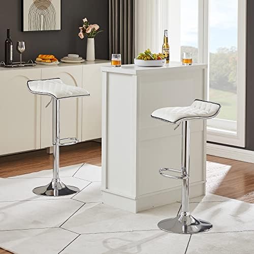 Регулируеми бар столове VECELO, Бар столове за кухненски шкафове, комплект от 2 продуктова столове, бял