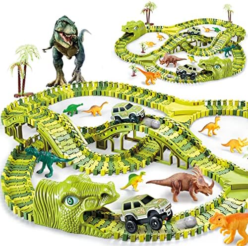 Играчки-Динозаврите KO-ON, 280 бр. за деца, Създаване на Състезателна писта в света на Динозаврите, Гъвкава Състезателна писта