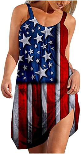 HOXINE 4th July Летни Sundresses за Жените, Ежедневно Плажна Рокля в стил Бохо, американския Флаг на Звезди, Райета, Принт,