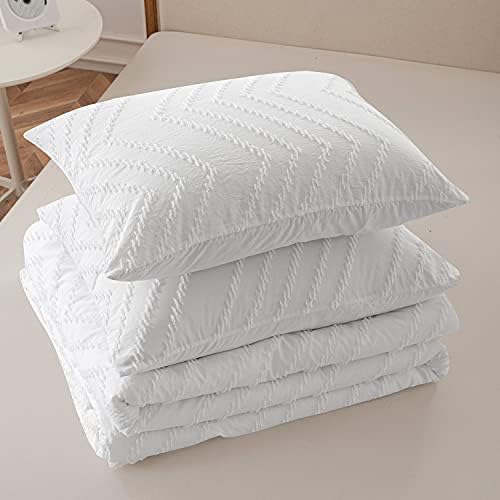 Комплект спално бельо SLEEPBELLA Full, Бял Комплект спално бельо с шарени хохолка, Полноразмерное стеганое одеяло в стил бохо, Лесно и пушистое стеганое одеяло за всички с