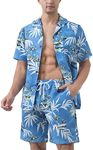 От година На година Излизат Комплекти Хавайски ризи и шорти за мъже Regular Fit Всекидневни Комплекти хавайски ризи с ефект
