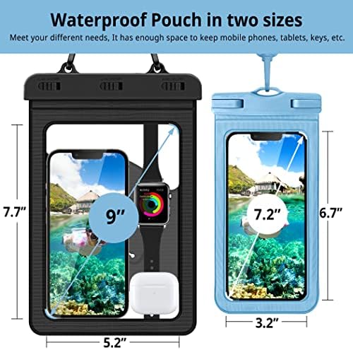 Универсален водоустойчив калъф за телефон CACOE, Водоустойчив калъф за телефон с шейным шнурком, 2 опаковки-до 7.2 и 9.0, IPX8, сухи торби за мобилни телефони за почивка на п