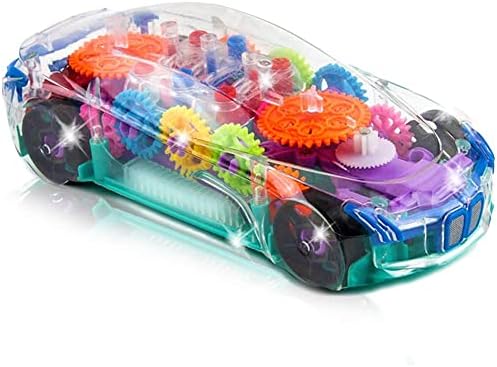 ArtCreativity, светещ прозрачен автомобилна играчка за деца, 1 бр., играчка кола Bump and Go с цветни подвижни шестернями, музика и светодиодни ефекти, забавна развитие играчка