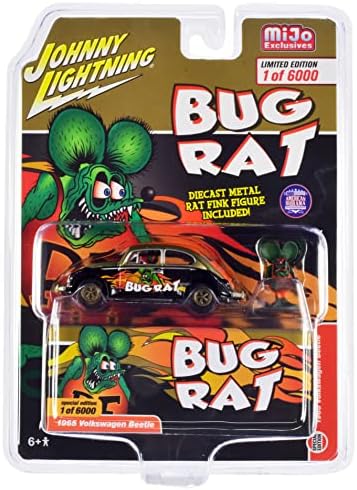1965 VW Beetle Bug Rat w / (Американската диорама) Монолитен под налягане фигурка ООД, издаден от 6000 бройки по целия свят, 1/64 Монолитен под натиска на модел на превозното средс?