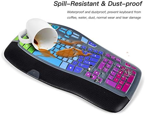 Цветен калъф за клавиатура, съвместим с безжична вълнови клавиатура Logitech K350 MK550 MK570, Logitech K350 MK550 MK570 Full Keyboard Protector Skin -Rainbow