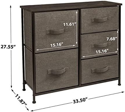 Скрин Sorbus с 5 чекмеджета - Модулна кула за съхранение на мебели за спални, антре, гардеробна, офис - Стоманена рамка, дървена маса, Удобни тъканни кутии (кафяв)