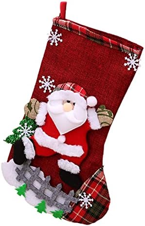 Коледни чорапи XIOS 2022. Тъканта Коледна чанта за Чорапи и Коледни Окачени Чорапи за украса на парти и Коледен Cartoony Червен Набор от Mirro Decorations (A, Един размер)