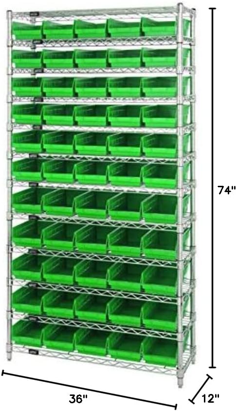 Quantum Storage Systems WR12-102GN 12-Ярусная Комплектная система на телени стелажи с 55 зелени клетки QSB102, Хромирани
