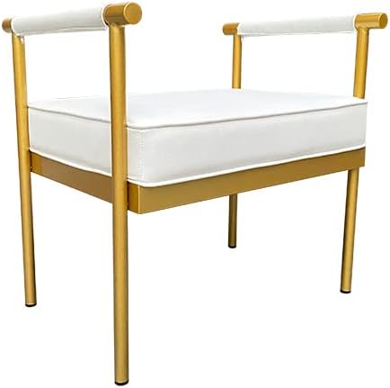 Първата по рода си Модерна Бяла пейка за сядане с подлакътници, Входна врата в съвременен стил, живеейки изкуствена кожа, Бяла пейка със златна рамка, Пейка за сядан