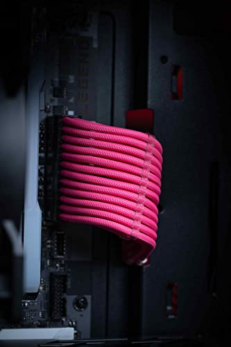 Меки кабелни накрайници Reaper - Комплект удължители за захранване с меки и гъвкави ръкави - Пълнители захранване - 1x 24 Pin / 2X 4 + 4 Pin / 2X 6 + 2 Pin / 1x 6-Пинов - 30 см (розов)
