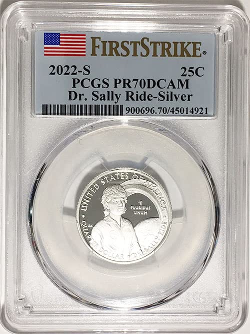 Носителка на сребърен медал от 2022 Г. Американската дамски Четвърт Dr. Sally Ride Quarter PR 70 DCAM First Strike Label