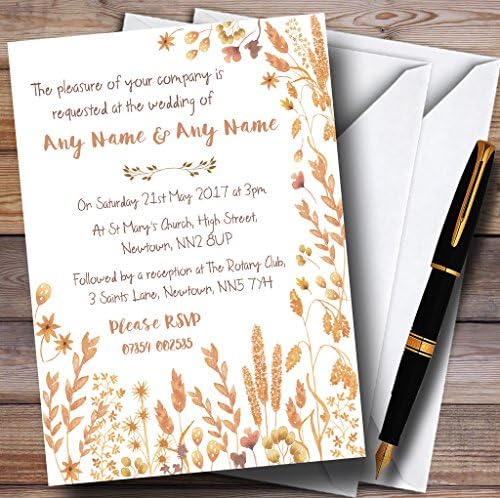 Персонални Покани за Сватба Акварел Златни есенни листа