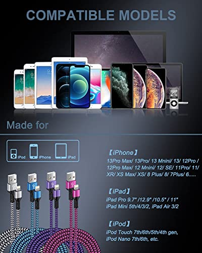 [3 метра / 4 опаковки] Зарядно за iPhone, USB кабел A с найлон оплеткой за Светкавица, кабели за бързо зареждане на Apple, Съвместими