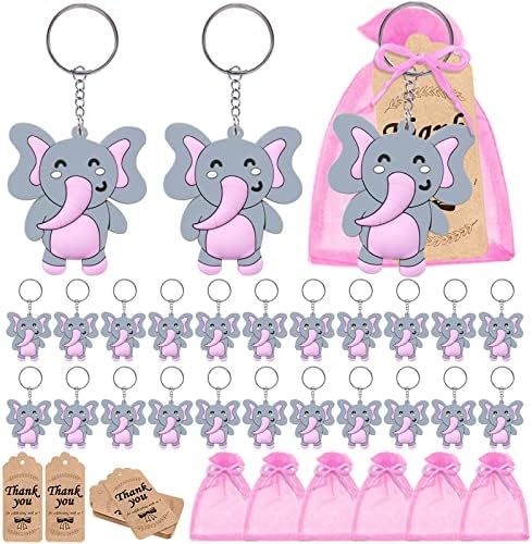 CiciBear 72 Опаковане на подаръци за парти под формата на слон с 24 брелками под формата на розов слон, 24 бирками Благодаря