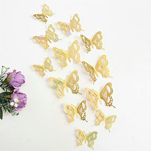 3D Стенен Декор с пеперуди, 24 бр. Подвижни Сини Цветни Златни Бижута с Пеперуди за Парти по случай Рожден