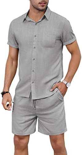 COOFANDY Мъжки Бельо Комплект от 2 Теми, Ежедневни Риза с Къс ръкав и Къс Плажен Комплект