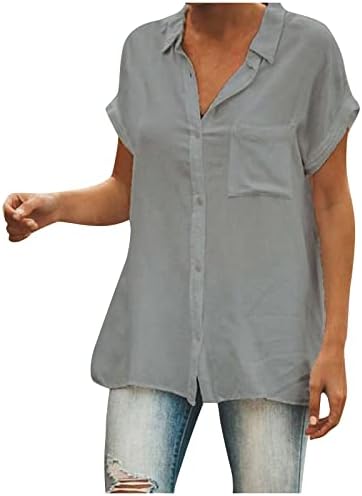 NOKMOPO Фланелен Ризи за Жени, Модни Свободна Однотонная Ризата е със Средна Дължина, с Къс Ръкав, Ежедневни Блузи