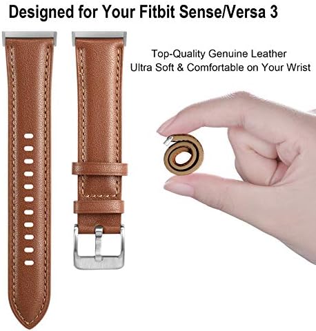 Maledan, Съвместим с джапанки Fitbit Sense/Fitbit Versa 3 за жени и мъже, каишка от висококачествена естествена кожа, Тънък Преносим Аксесоар, гривна за умни часа Fitbit Versa 3/Fitbit Sense, ка