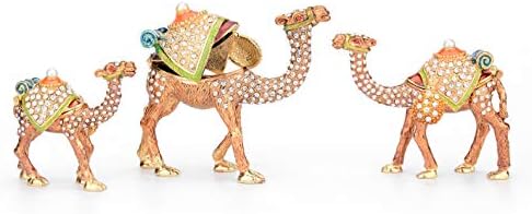 Furuida Семейство от три Кафяви Камили, Эмалированная Ковчег за Бижута и Дрънкулки с Откидными Класически Декорации във формата