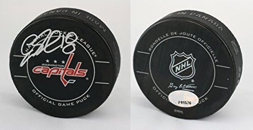 Ерик Беланжер ПОДПИСАЛ Официалната игра шайбата Кепитълс PSA/С АВТОГРАФ на ДНК - Autographed NHL Pucks