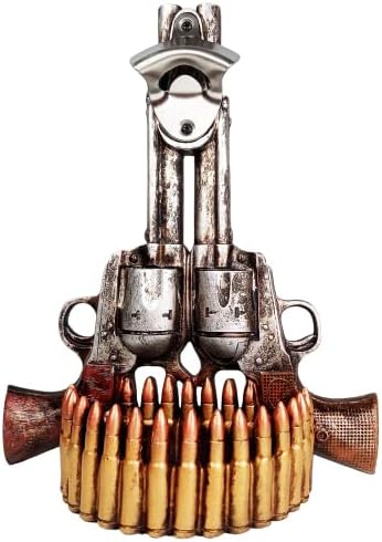 Urbalabs Отварачка за бира с пистолет в западен стил и окачени куки в селски стил, Закачалка за пистолет и пушка, Закачалка за палто или ключове, с монтиран на стената Де
