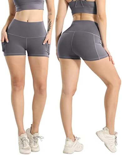 LZYVOO 4 Опаковки от Женски Шорти от Ликра с джобове, Дамски къси Панталони за Йога с висока Талия, къси Панталони за тренировка