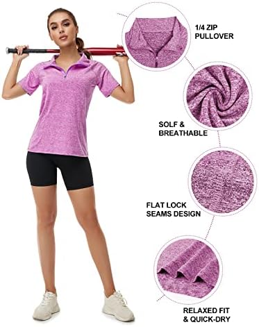 Koscacy Дамски Ризи Поло Четвърт цип С Къс ръкав, бързо съхнещи Спортни Блузи за Голф и Тенис на маса (S-2XL)