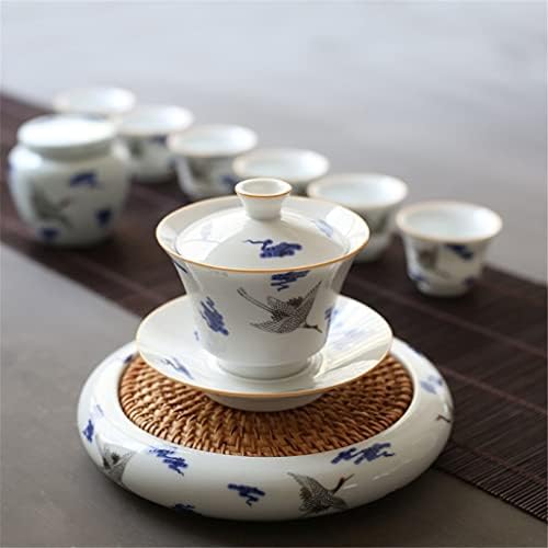 PDGJG 8 Комплекта синьо-бели порцеланови чаени консумативи с журавликами, китайски чай кунг-фу, порцелан чаена чаша ръчна изработка, чай Gaiwan (Цвят: A, размер: като на сни