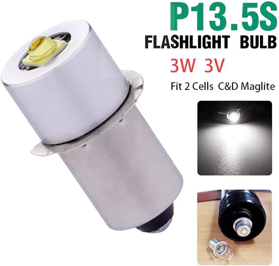 PEETPEN P13.5S PR2 Высокомощная led лампа за ъпгрейд, Подмяна на Maglite 3 Watt Led Фенерче 200 лумена DC3-18V P13.5S PR2 за фенери Maglite (6 бр.)
