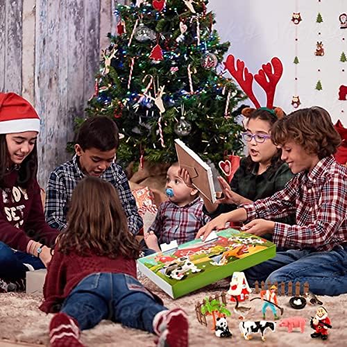 Адвент-Календар MOVINPE Farm World за децата на Коледа 2022 г., Комплект от 24-те Реалистични Фигури на Животни, Обратното Броене на Дните до Коледа, Коледен подарък-изненада за