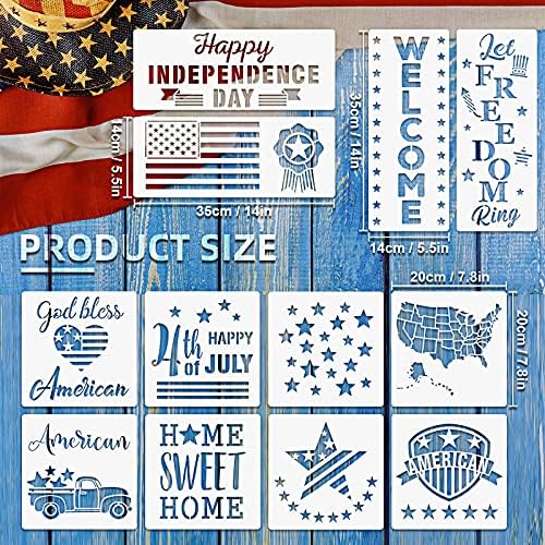 12 Бр. Шаблони на Деня на Независимостта, Модел на Американското знаме, за Многократна употреба на Листа на Патриотичен