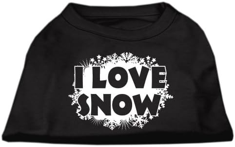 Mirage Pet Products 12-Инчови Тениски с екран печатни I Love Snow за домашни любимци, Среден размер, Черен
