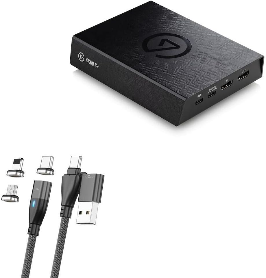 Кабел BoxWave е Съвместим с Corsair Game Capture 4K60 S + (кабел от BoxWave) - Кабел MagnetoSnap PD AllCharge мощност 100 W, кабел за зареждане Magnet PD мощност 100 W USB Type-C Micro USB - черен jet black